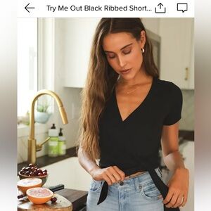 Lulu's Black Crop Tie Front T-Shirt NWT